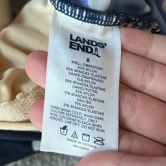 Lands End One Piece Swimsuit 8 Medium Polka Dot Twist Crossback Blue Classic - Picture 7 of 14